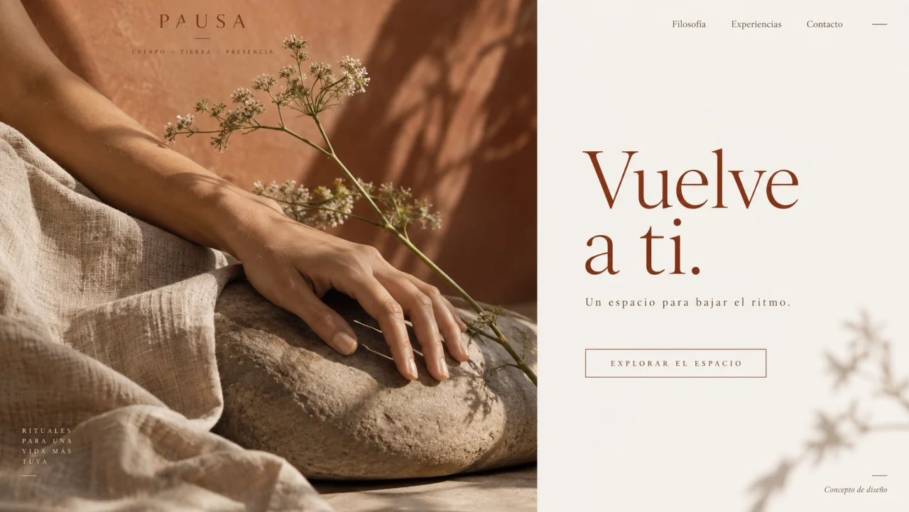 Bienestar & cuidado: concepto visual de una página, no un sitio desarrollado.