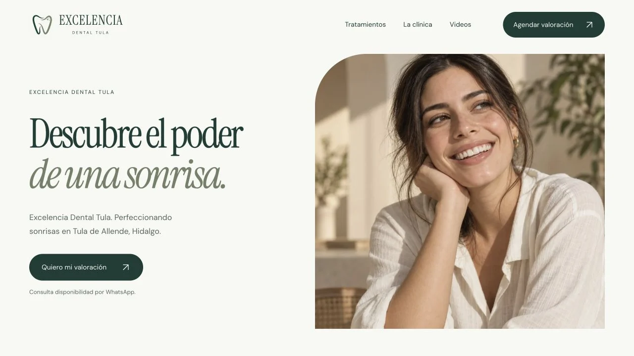 Captura de la demostración dental: portada editorial de Excelencia Dental Tula.